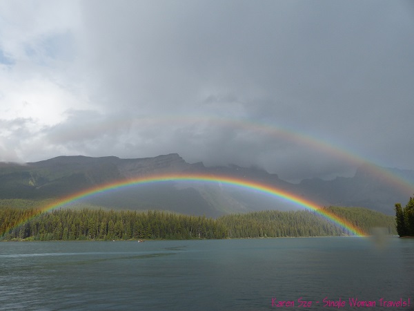 Double rainbow over Maligne Lake, Jasper, Canada