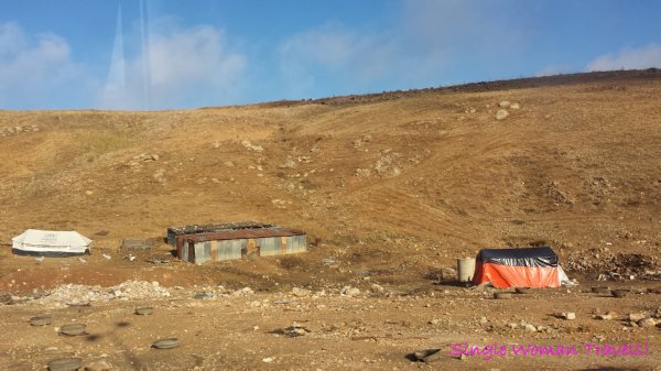 Refugee settlement along highway in Jordan