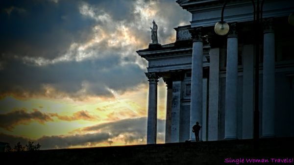 Solo guitarist in front of the Helsinki Cathedral during sunset (May 2016)